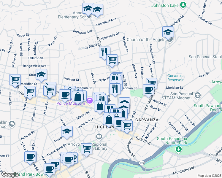 map of restaurants, bars, coffee shops, grocery stores, and more near 354 Newland Street in Los Angeles