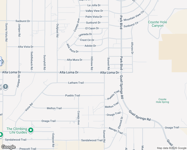 map of restaurants, bars, coffee shops, grocery stores, and more near 61611 Alta Loma Drive in Joshua Tree