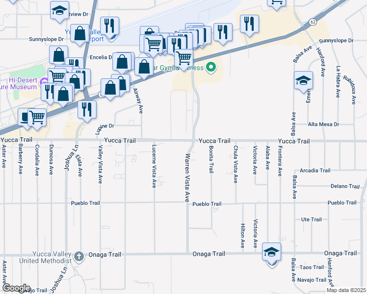 map of restaurants, bars, coffee shops, grocery stores, and more near 7318 Warren Vista Avenue in Yucca Valley