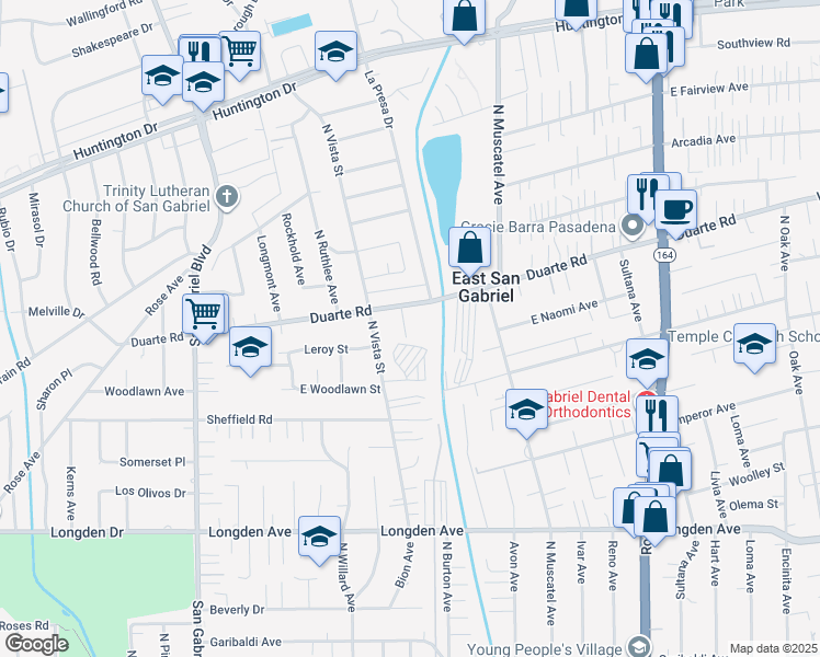 map of restaurants, bars, coffee shops, grocery stores, and more near 6612 Karin Place in San Gabriel