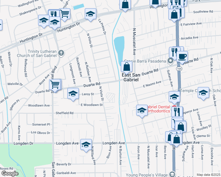 map of restaurants, bars, coffee shops, grocery stores, and more near 6612 Karin Place in San Gabriel