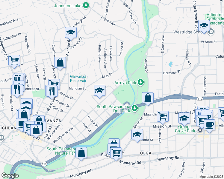 map of restaurants, bars, coffee shops, grocery stores, and more near 6720 Comet Street in Los Angeles