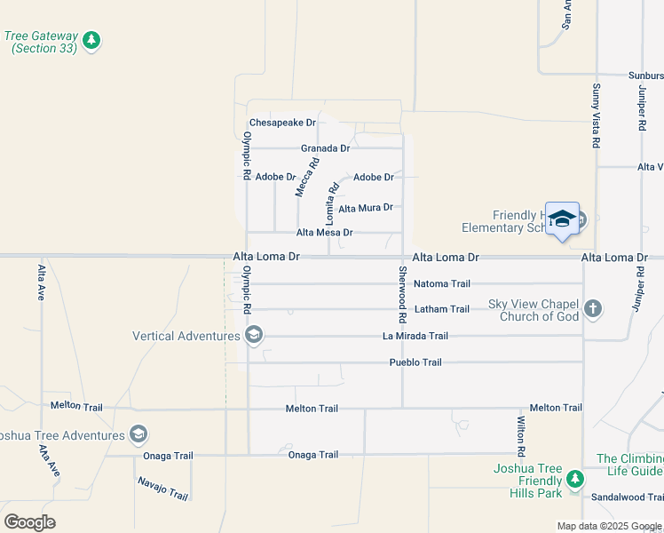 map of restaurants, bars, coffee shops, grocery stores, and more near 60330 Alta Loma Drive in Joshua Tree