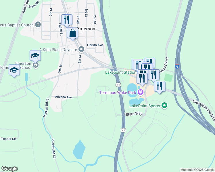 map of restaurants, bars, coffee shops, grocery stores, and more near in Cartersville