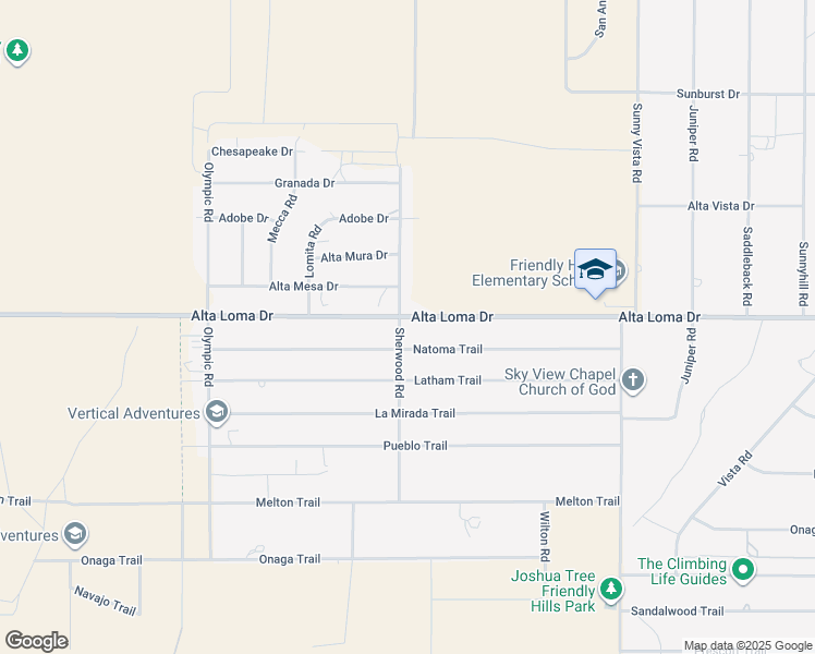 map of restaurants, bars, coffee shops, grocery stores, and more near 60515 Alta Loma Drive in Joshua Tree