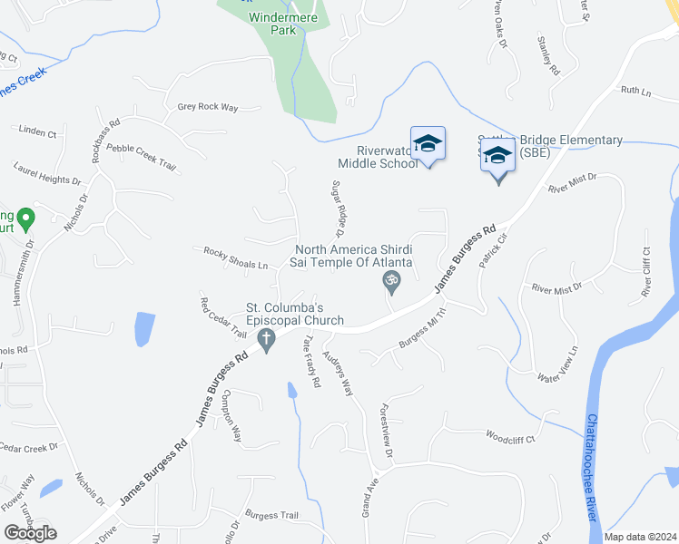 map of restaurants, bars, coffee shops, grocery stores, and more near 1555 Buckskin Trail in Suwanee