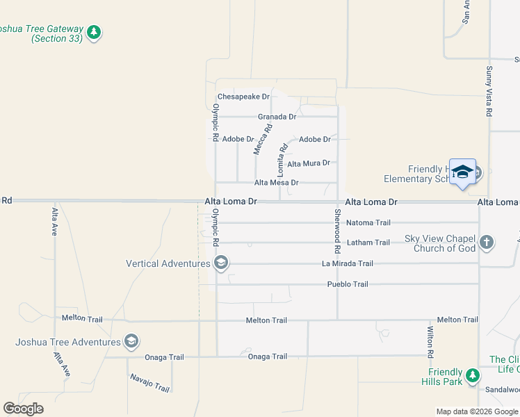 map of restaurants, bars, coffee shops, grocery stores, and more near 60271 Alta Loma Drive in Joshua Tree