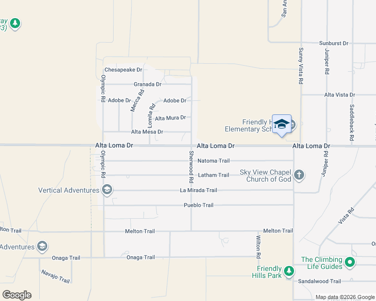 map of restaurants, bars, coffee shops, grocery stores, and more near 60483 Alta Loma Drive in Joshua Tree