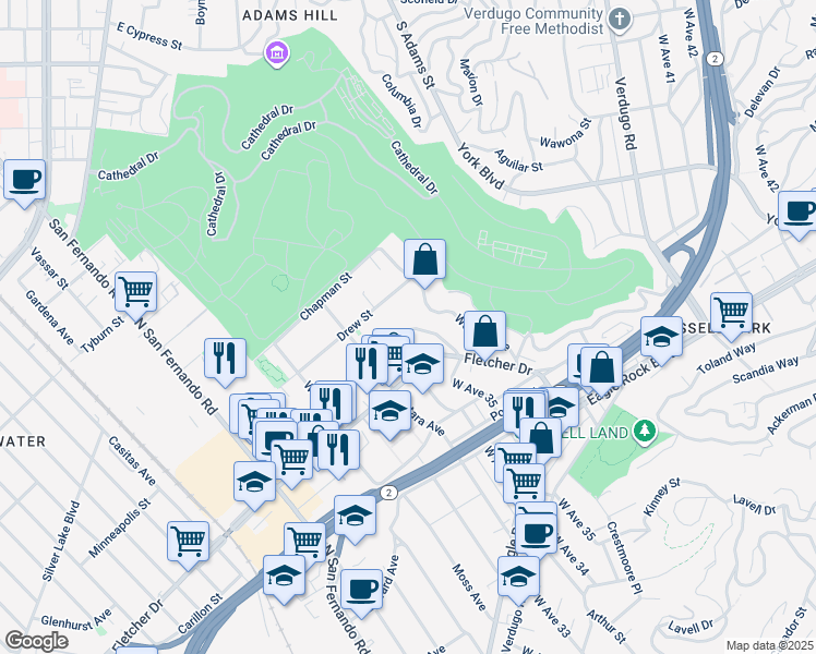 map of restaurants, bars, coffee shops, grocery stores, and more near 3365 Andrita Street in Los Angeles