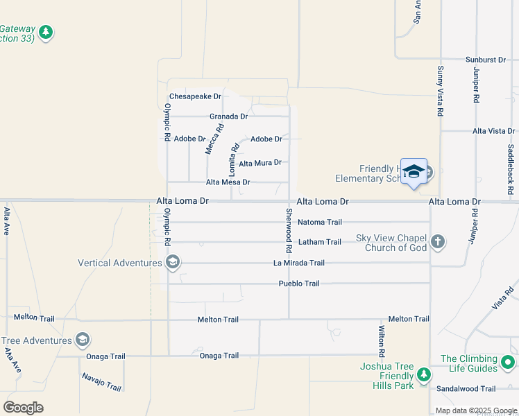 map of restaurants, bars, coffee shops, grocery stores, and more near 60413 Alta Loma Drive in Joshua Tree