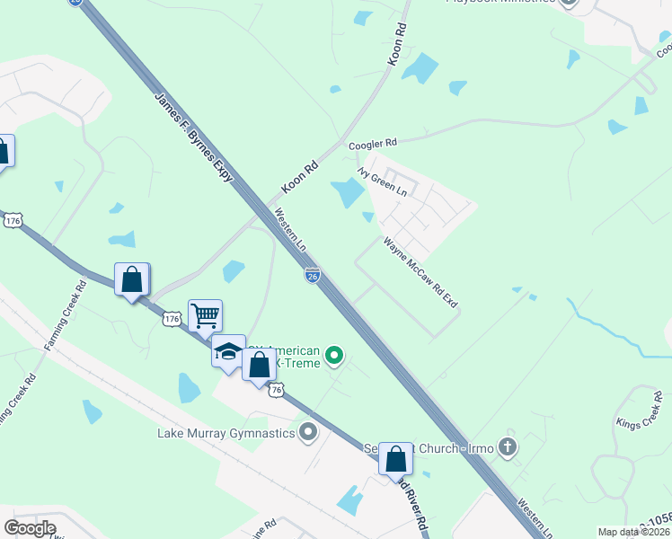 map of restaurants, bars, coffee shops, grocery stores, and more near 125 Western Lane in Irmo