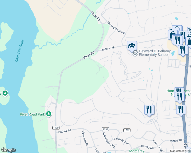 map of restaurants, bars, coffee shops, grocery stores, and more near 202 Ashworth Manor Court in Wilmington