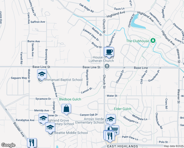 map of restaurants, bars, coffee shops, grocery stores, and more near 28807 Base Line Street in Highland