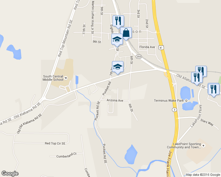 map of restaurants, bars, coffee shops, grocery stores, and more near 31 Puckett Road Southeast in Emerson