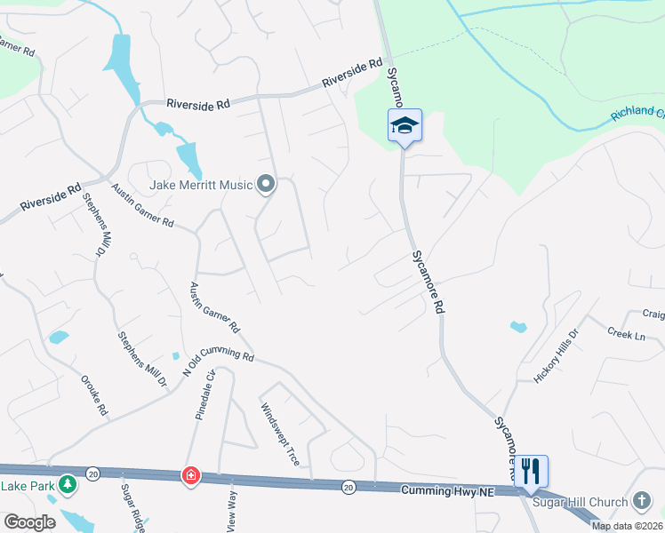 map of restaurants, bars, coffee shops, grocery stores, and more near 5429 Princeton Oaks Lane in Sugar Hill