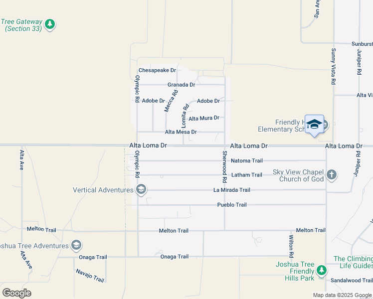 map of restaurants, bars, coffee shops, grocery stores, and more near 60341 Alta Loma Drive in Joshua Tree