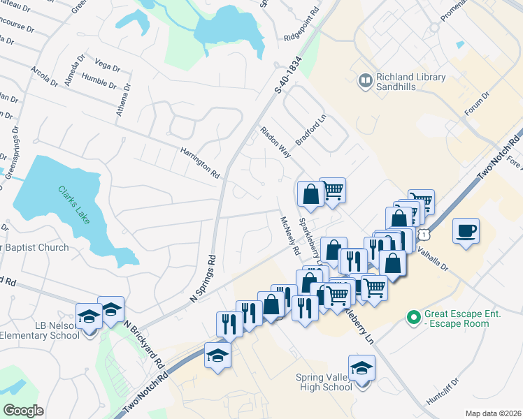 map of restaurants, bars, coffee shops, grocery stores, and more near 235 Pond Ridge Road East in Columbia