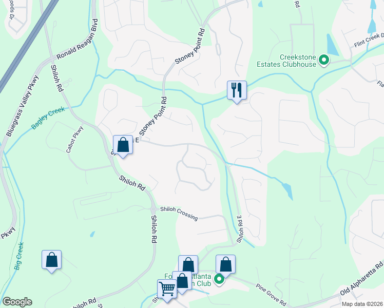 map of restaurants, bars, coffee shops, grocery stores, and more near 6341 Kristensen Court in Alpharetta