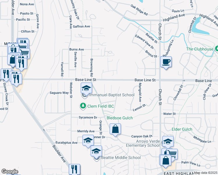 map of restaurants, bars, coffee shops, grocery stores, and more near 7354 Harding Court in Highland
