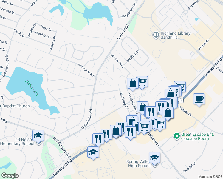 map of restaurants, bars, coffee shops, grocery stores, and more near 235 Pond Ridge Road East in Columbia