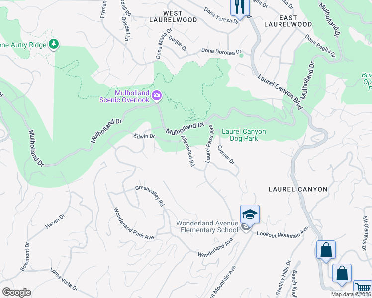 map of restaurants, bars, coffee shops, grocery stores, and more near 8670 Allenwood Road in Los Angeles