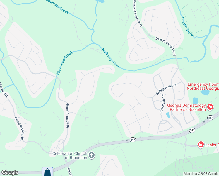 map of restaurants, bars, coffee shops, grocery stores, and more near 6400 Falling Water Lane in Hoschton