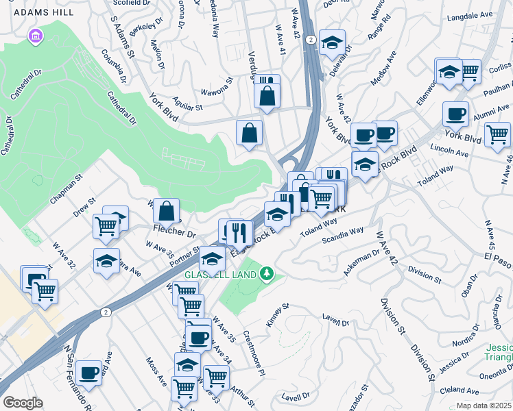 map of restaurants, bars, coffee shops, grocery stores, and more near 3871 North Riley Lane in Los Angeles