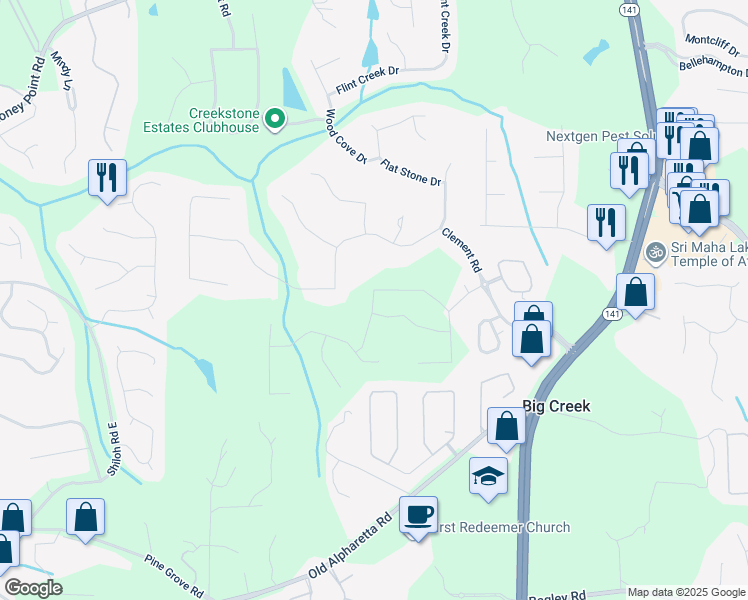 map of restaurants, bars, coffee shops, grocery stores, and more near 2750 Herrington Drive in Cumming