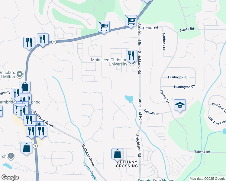 map of restaurants, bars, coffee shops, grocery stores, and more near 3692 Archgate Court in Alpharetta