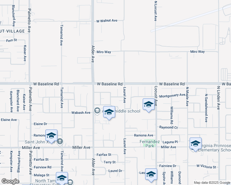 map of restaurants, bars, coffee shops, grocery stores, and more near 7340 Palm Lane in Fontana