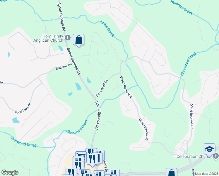 map of restaurants, bars, coffee shops, grocery stores, and more near 7180 Wrights Lane in Hoschton