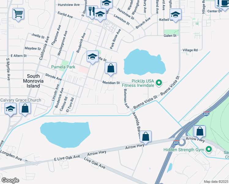 map of restaurants, bars, coffee shops, grocery stores, and more near 2445 Alice Rodriguez Circle in Irwindale