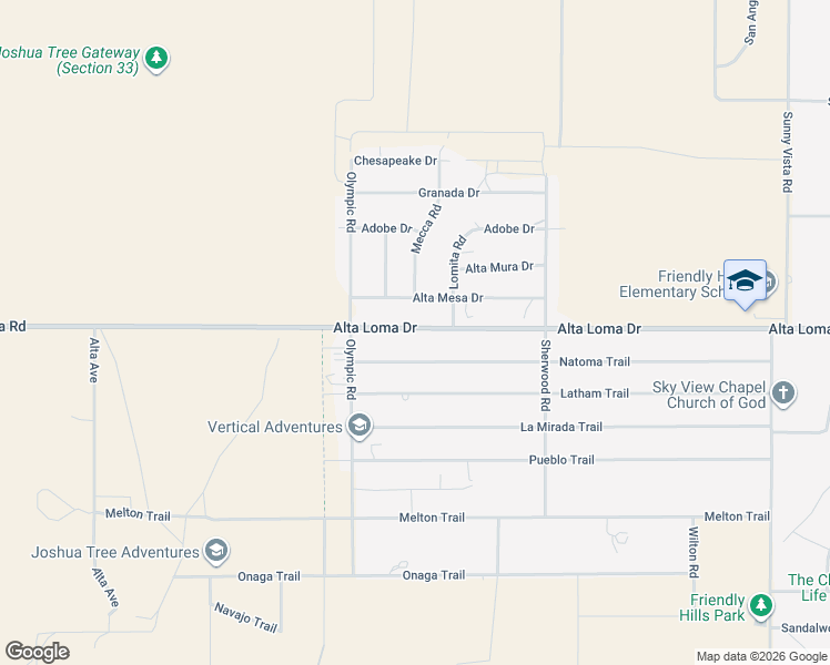 map of restaurants, bars, coffee shops, grocery stores, and more near 60271 Alta Loma Drive in Joshua Tree