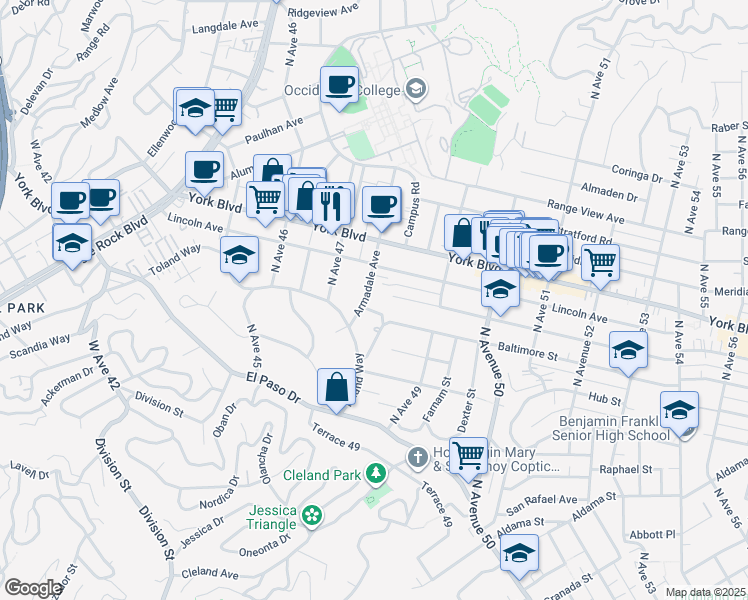map of restaurants, bars, coffee shops, grocery stores, and more near 1336 Armadale Avenue in Los Angeles