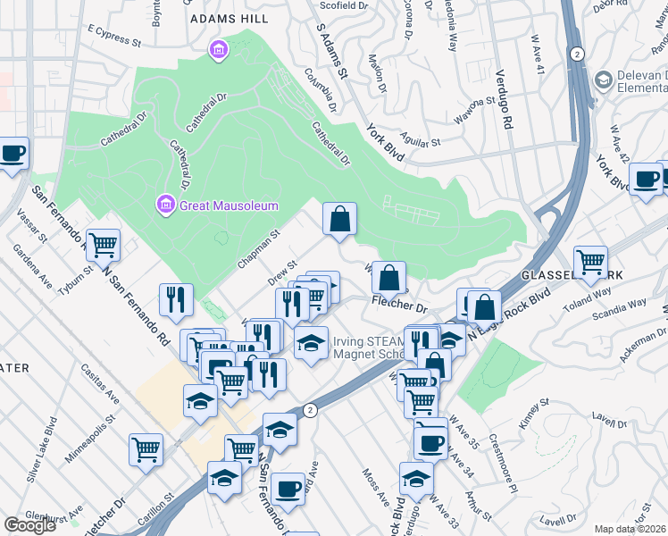 map of restaurants, bars, coffee shops, grocery stores, and more near 3367 Andrita Street in Los Angeles