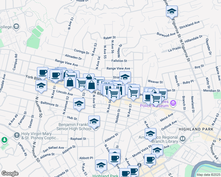 map of restaurants, bars, coffee shops, grocery stores, and more near 1131 North Avenue 56 in Los Angeles