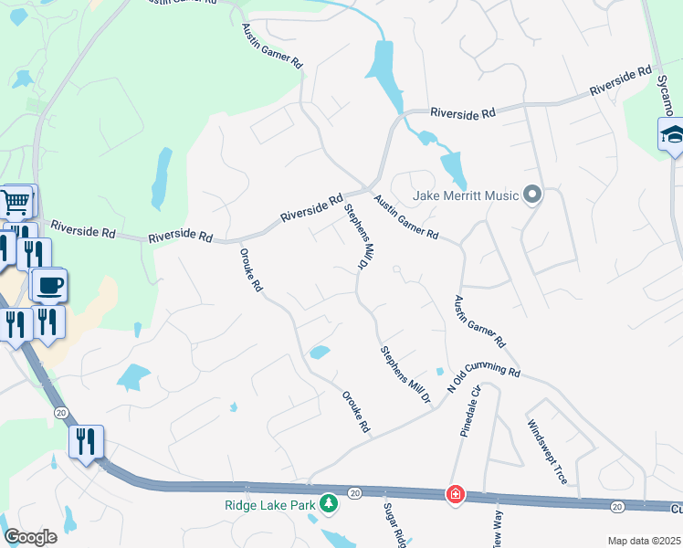 map of restaurants, bars, coffee shops, grocery stores, and more near 845 Johnson Mill Terrace in Buford