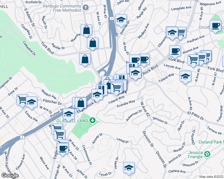 map of restaurants, bars, coffee shops, grocery stores, and more near in Los Angeles