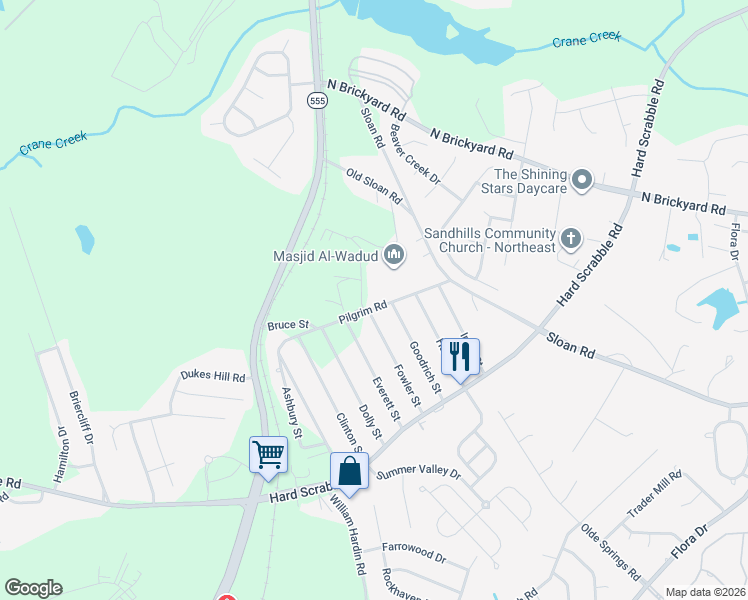 map of restaurants, bars, coffee shops, grocery stores, and more near 301 Fowler Street in Columbia