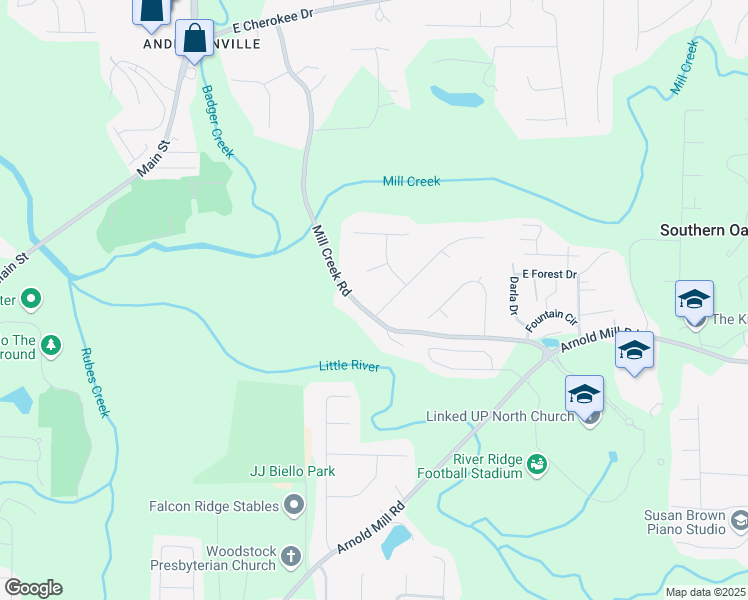 map of restaurants, bars, coffee shops, grocery stores, and more near 103 Caracas Drive in Woodstock