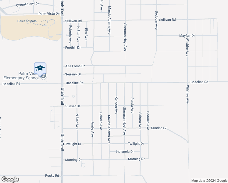 map of restaurants, bars, coffee shops, grocery stores, and more near 7362 Kellogg Ave in Twentynine Palms
