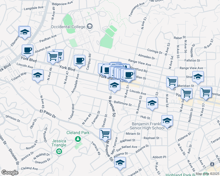 map of restaurants, bars, coffee shops, grocery stores, and more near 4952 Lincoln Avenue in Los Angeles