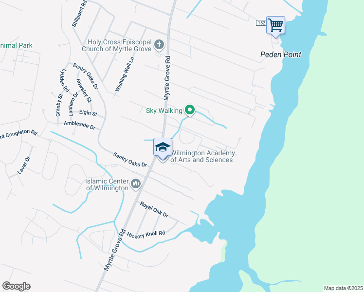 map of restaurants, bars, coffee shops, grocery stores, and more near 1826 Caribe Court in Wilmington