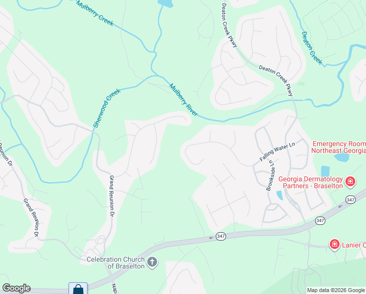 map of restaurants, bars, coffee shops, grocery stores, and more near 6400 Falling Water Lane in Hoschton
