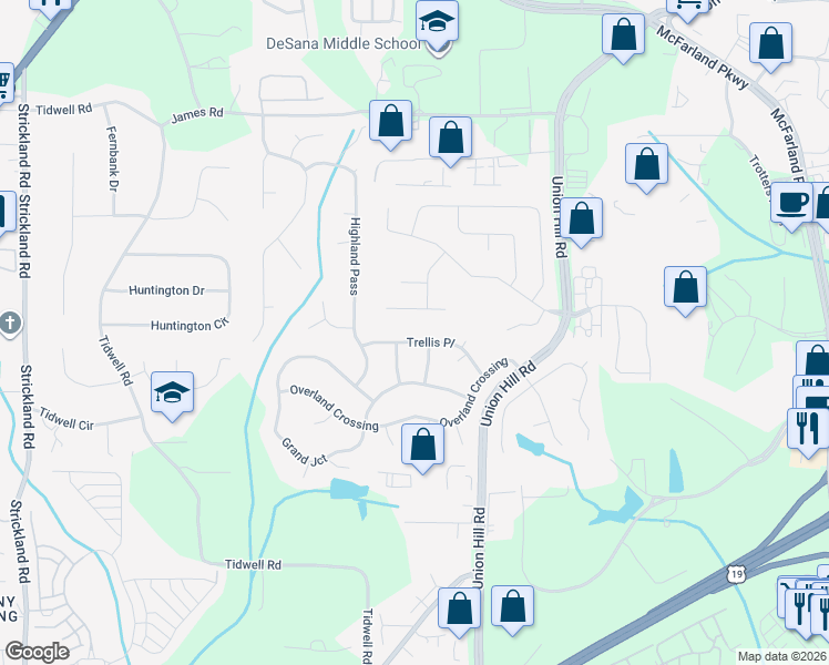 map of restaurants, bars, coffee shops, grocery stores, and more near 1630 Trellis Place in Alpharetta