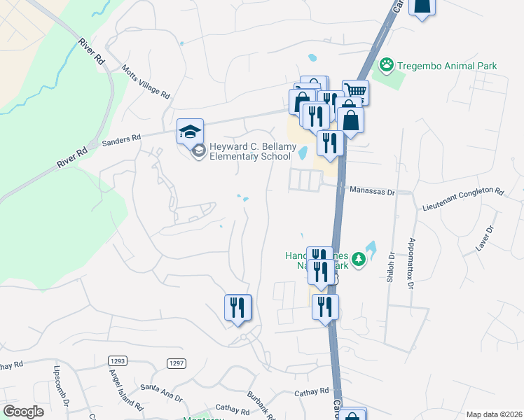 map of restaurants, bars, coffee shops, grocery stores, and more near 925 Rivage Promenade in Wilmington