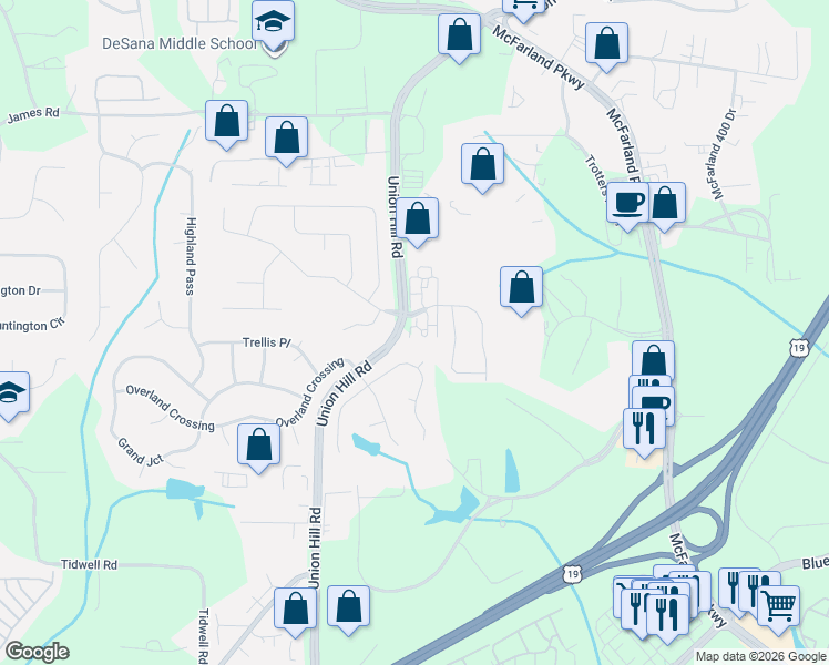 map of restaurants, bars, coffee shops, grocery stores, and more near 1265 Faircrest Crossing Drive in Alpharetta