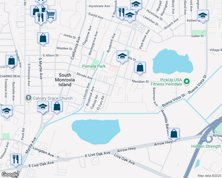 map of restaurants, bars, coffee shops, grocery stores, and more near 2459 Mountain Avenue in Duarte