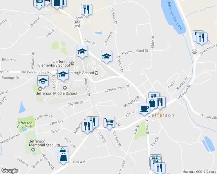 map of restaurants, bars, coffee shops, grocery stores, and more near 210 Lawrenceville Street in Jefferson