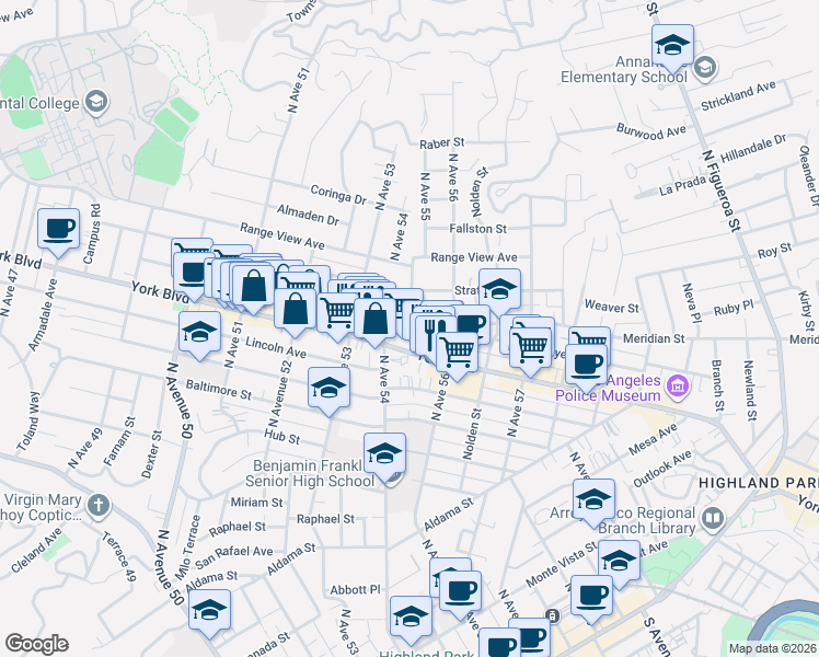 map of restaurants, bars, coffee shops, grocery stores, and more near in Los Angeles